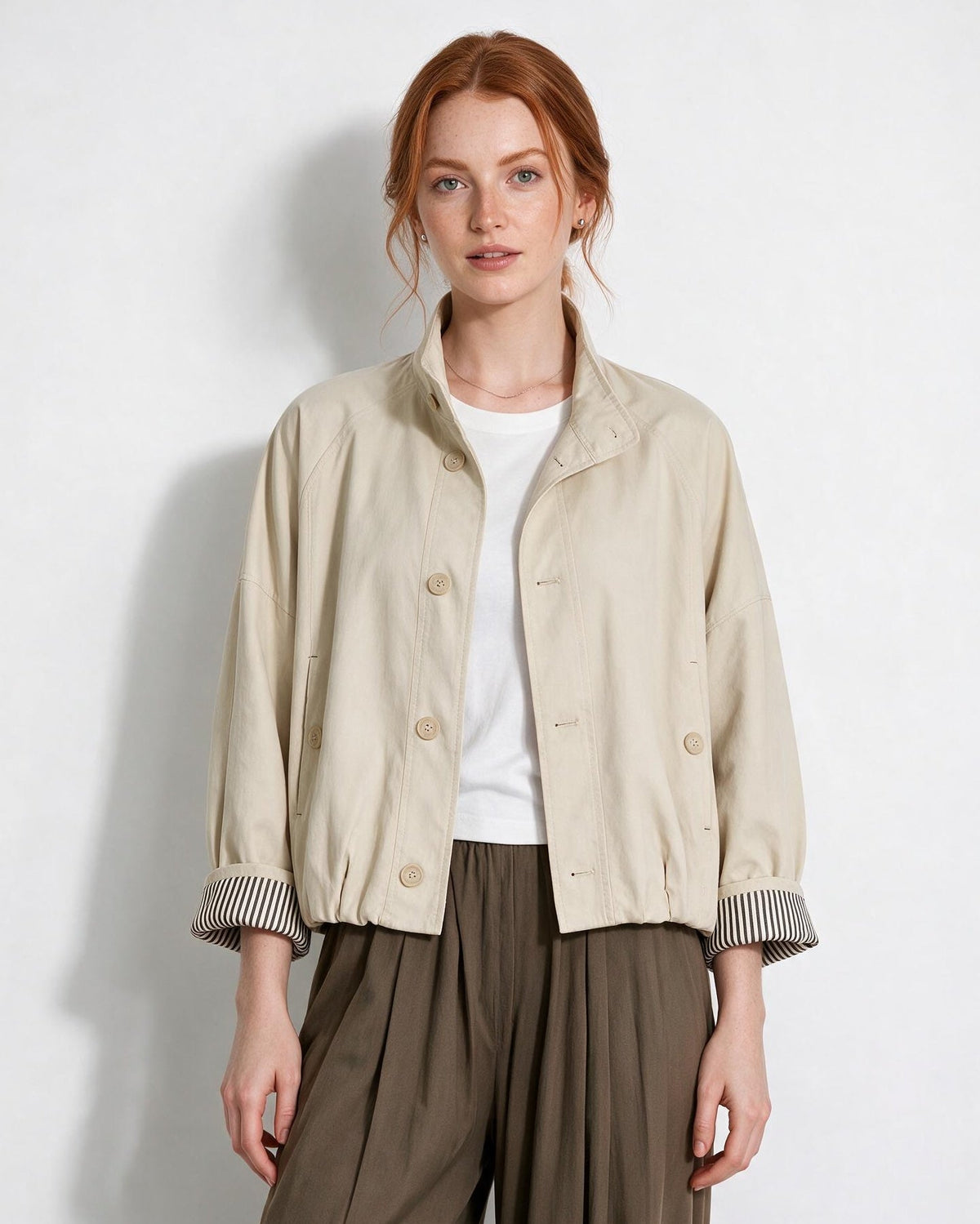Funnel Neck Drawstring Hem Cropped Jacket
