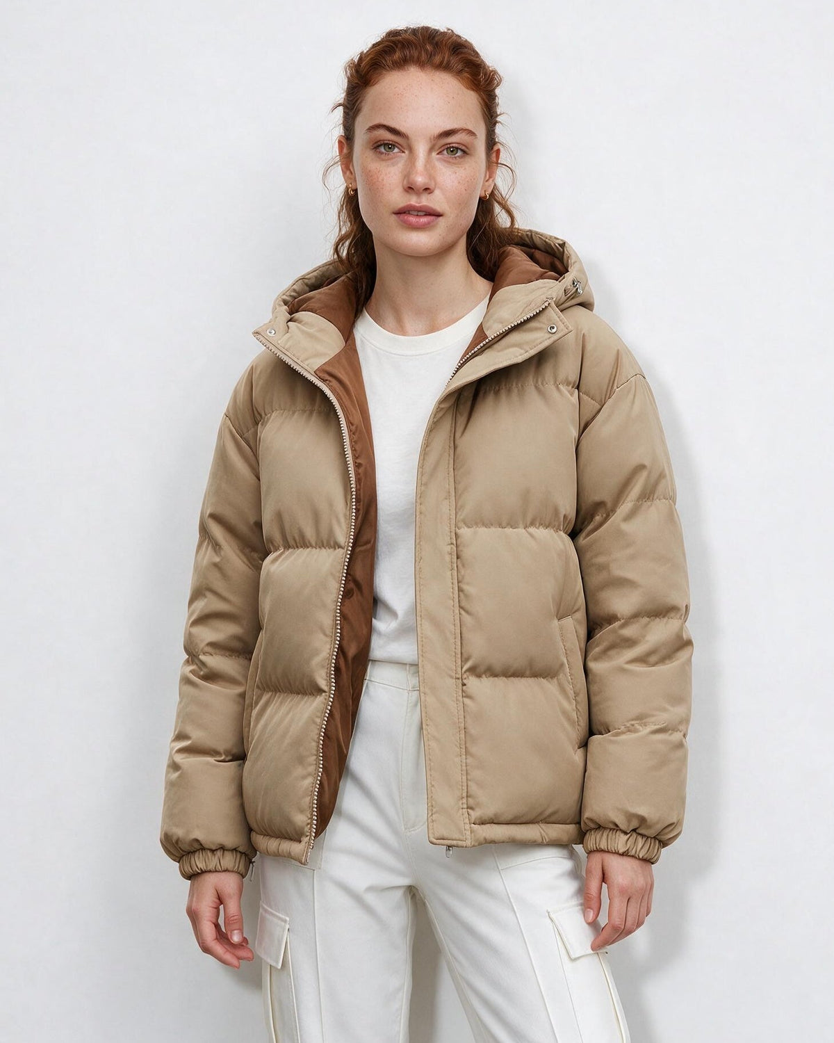 Box-Quilted Relaxed Hooded Puffer Jacket