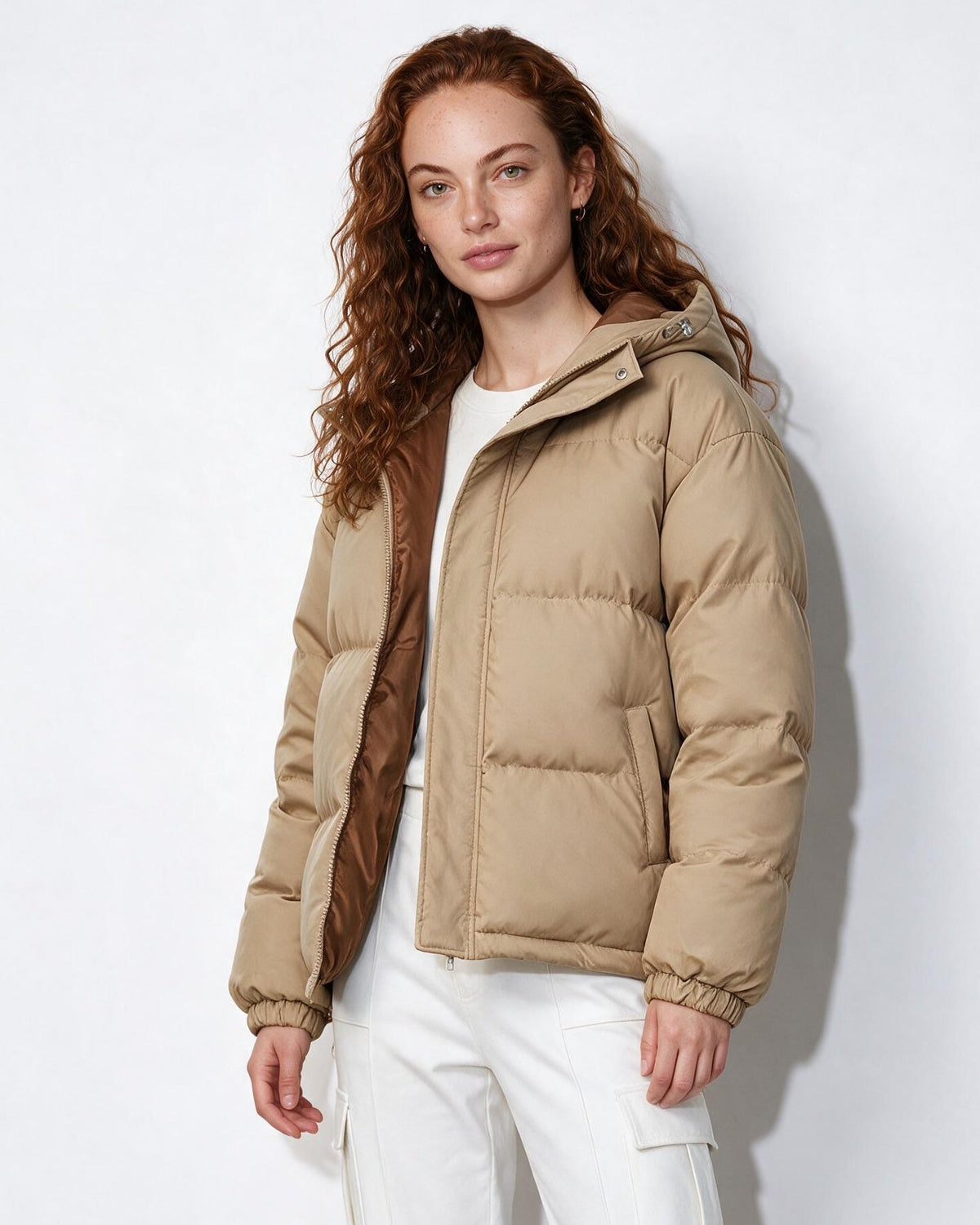 Box-Quilted Relaxed Hooded Puffer Jacket