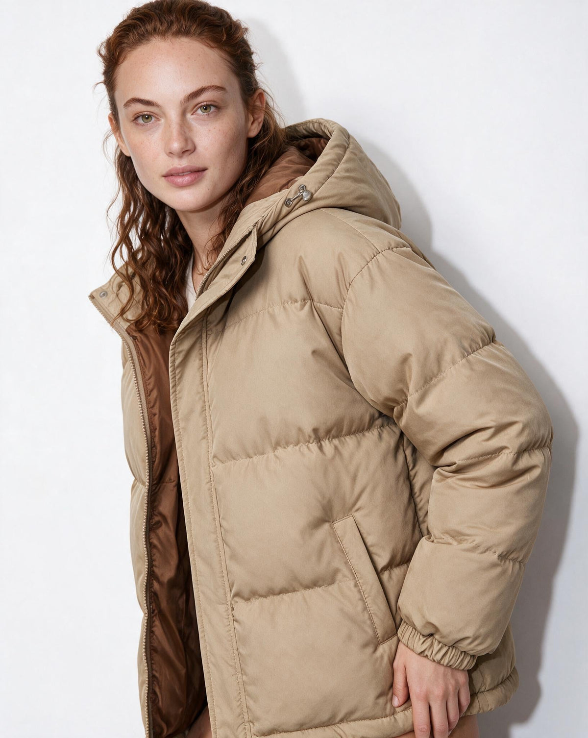 Box-Quilted Relaxed Hooded Puffer Jacket