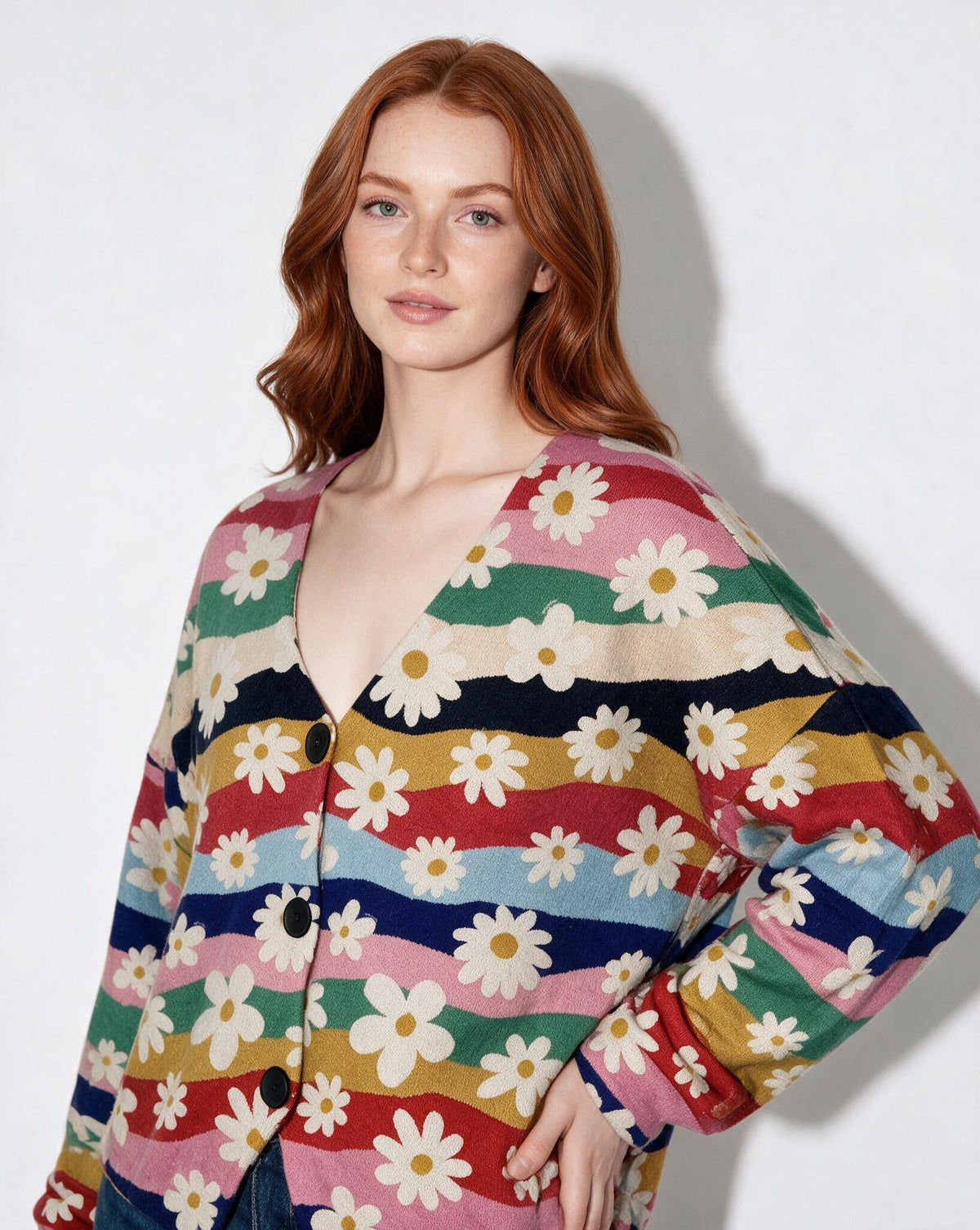 Cropped V-Neck Button-Front Cardigan