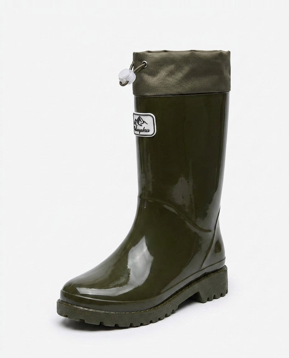 Drawstring Cuff Mid-Calf Rain Boots