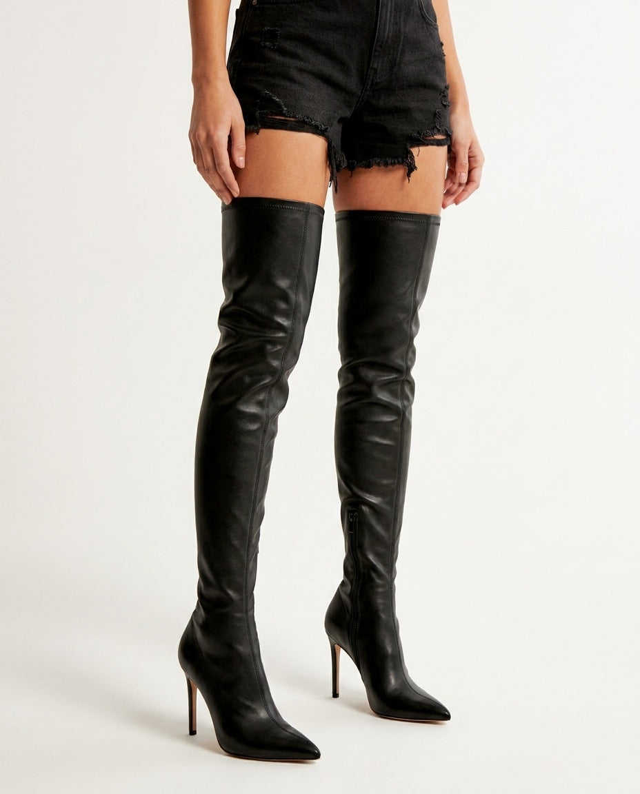 Pointed Toe Stiletto Thigh-High Boots