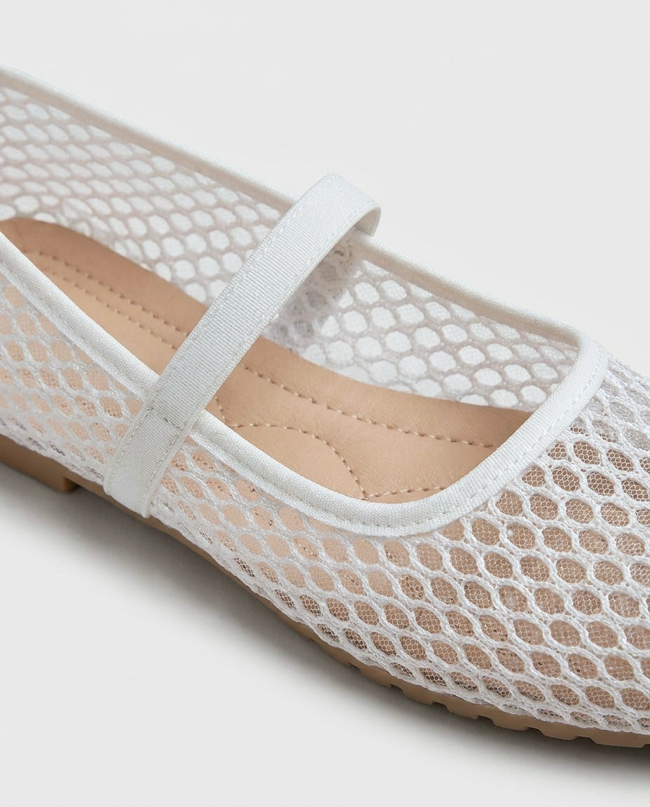 Open-Mesh Mary Jane Ballet Flats