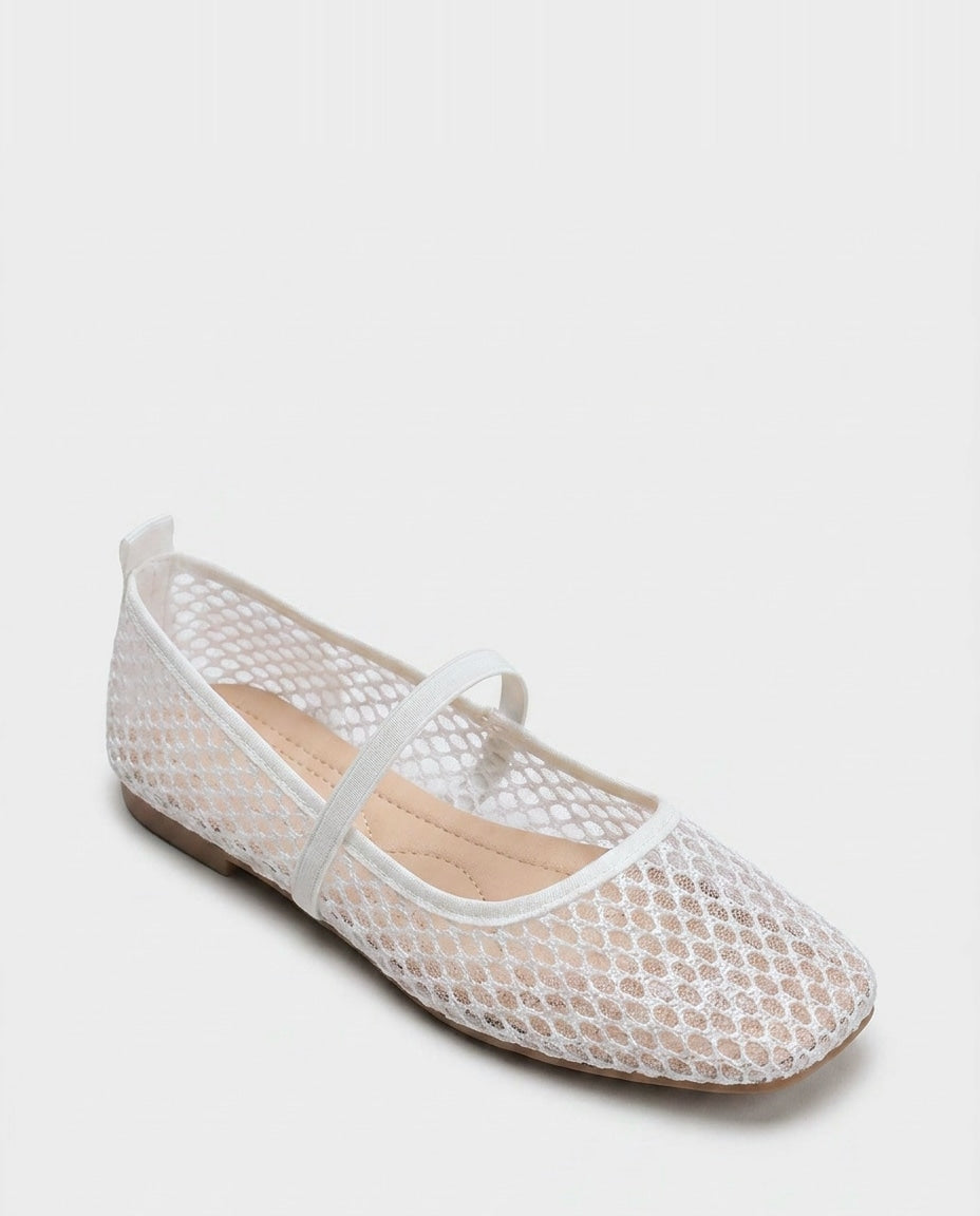 Open-Mesh Mary Jane Ballet Flats