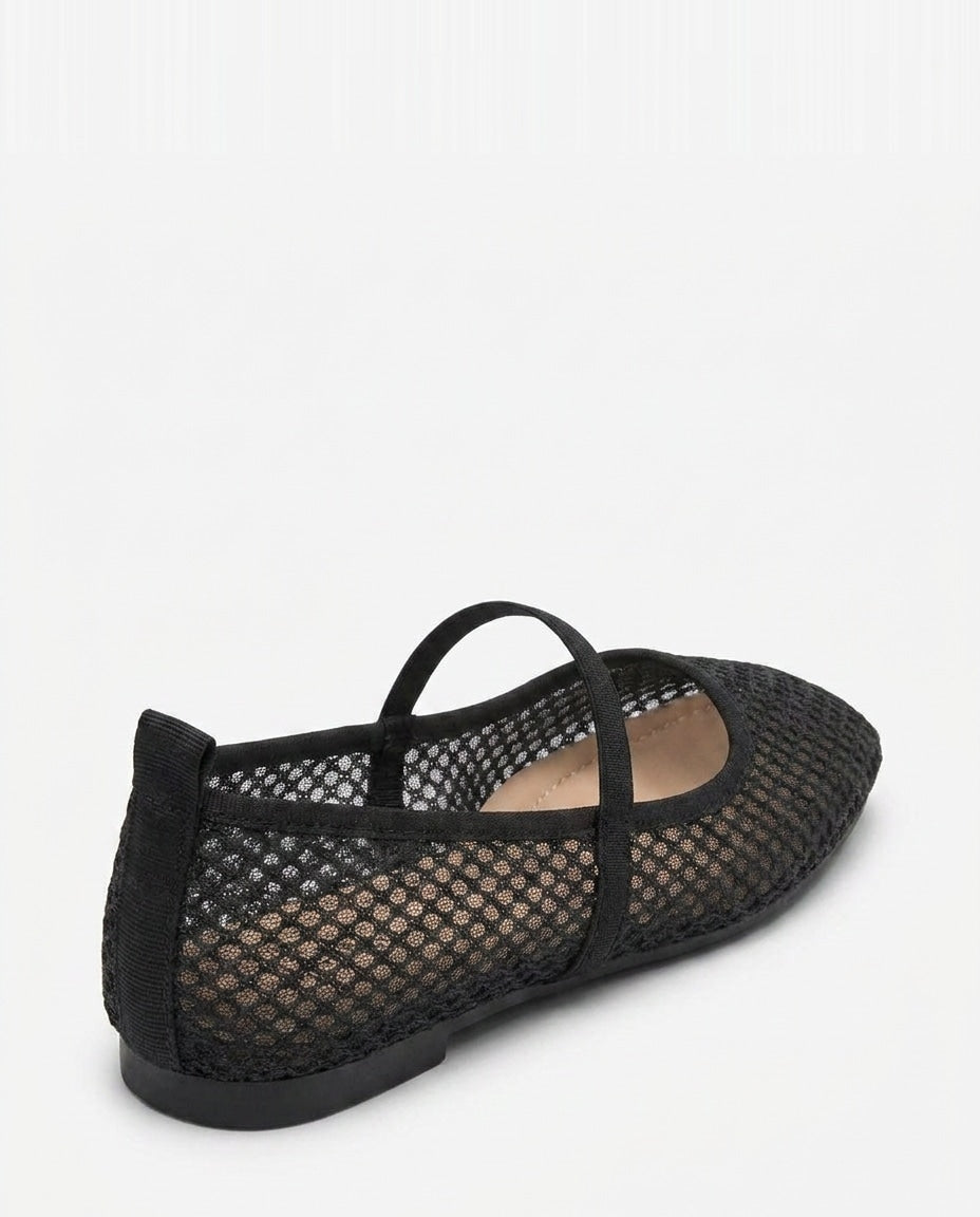 Open-Mesh Mary Jane Ballet Flats