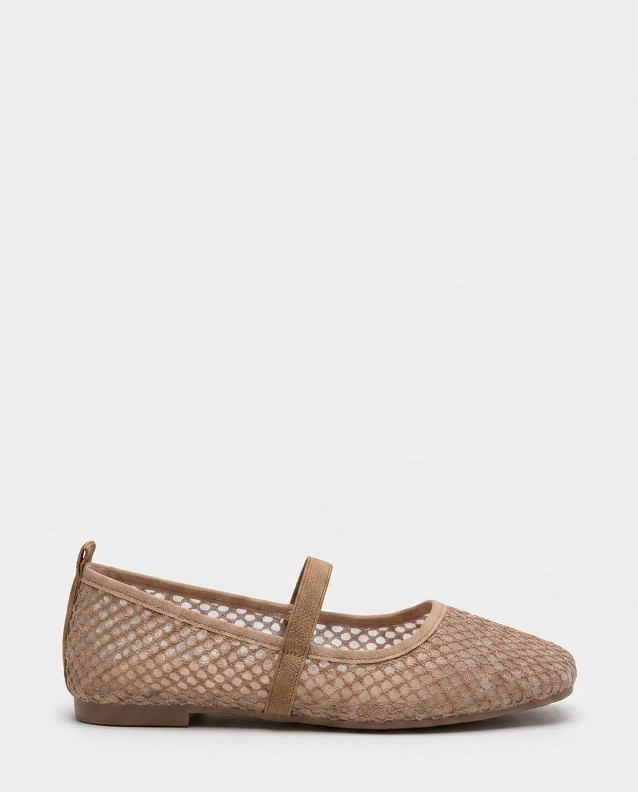 Open-Mesh Mary Jane Ballet Flats