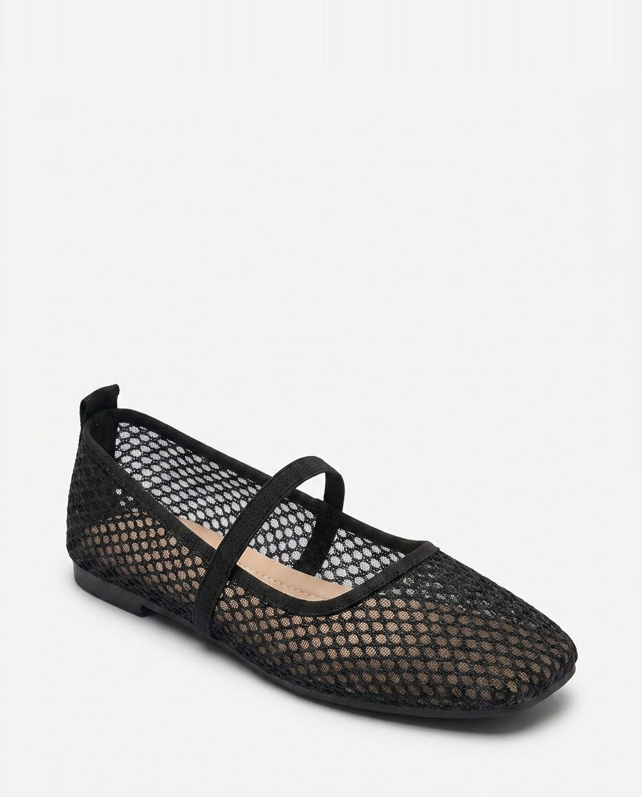 Open-Mesh Mary Jane Ballet Flats