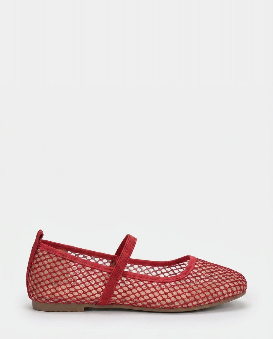 Open-Mesh Mary Jane Ballet Flats
