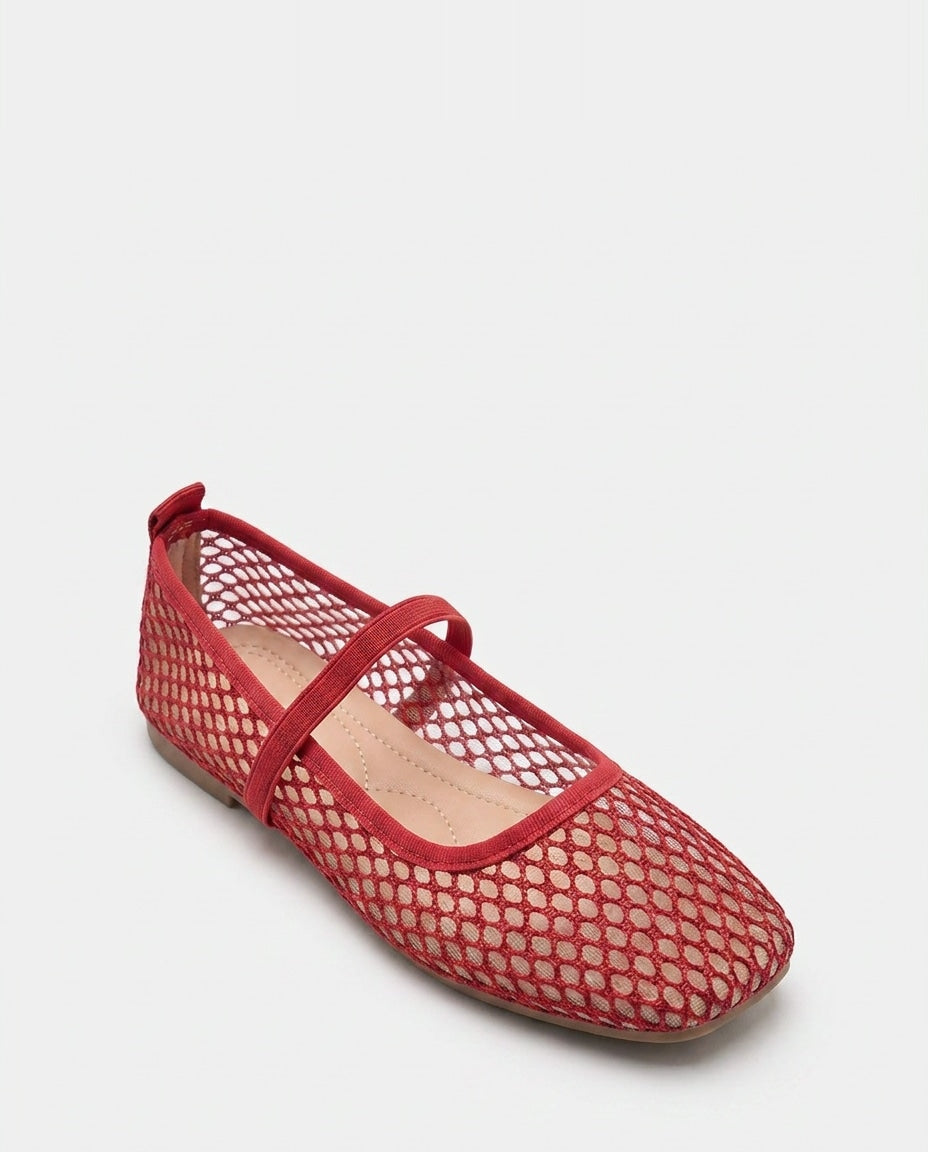 Open-Mesh Mary Jane Ballet Flats