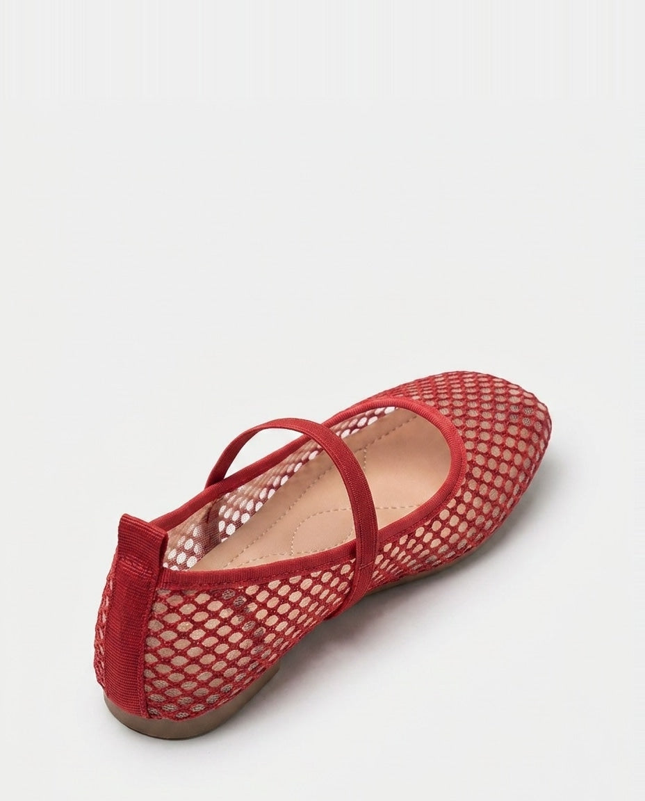 Open-Mesh Mary Jane Ballet Flats