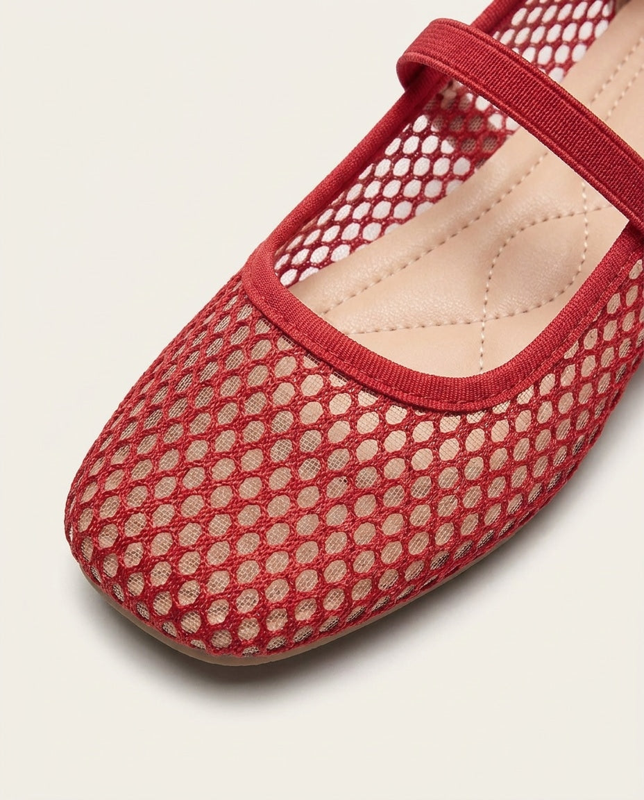 Open-Mesh Mary Jane Ballet Flats
