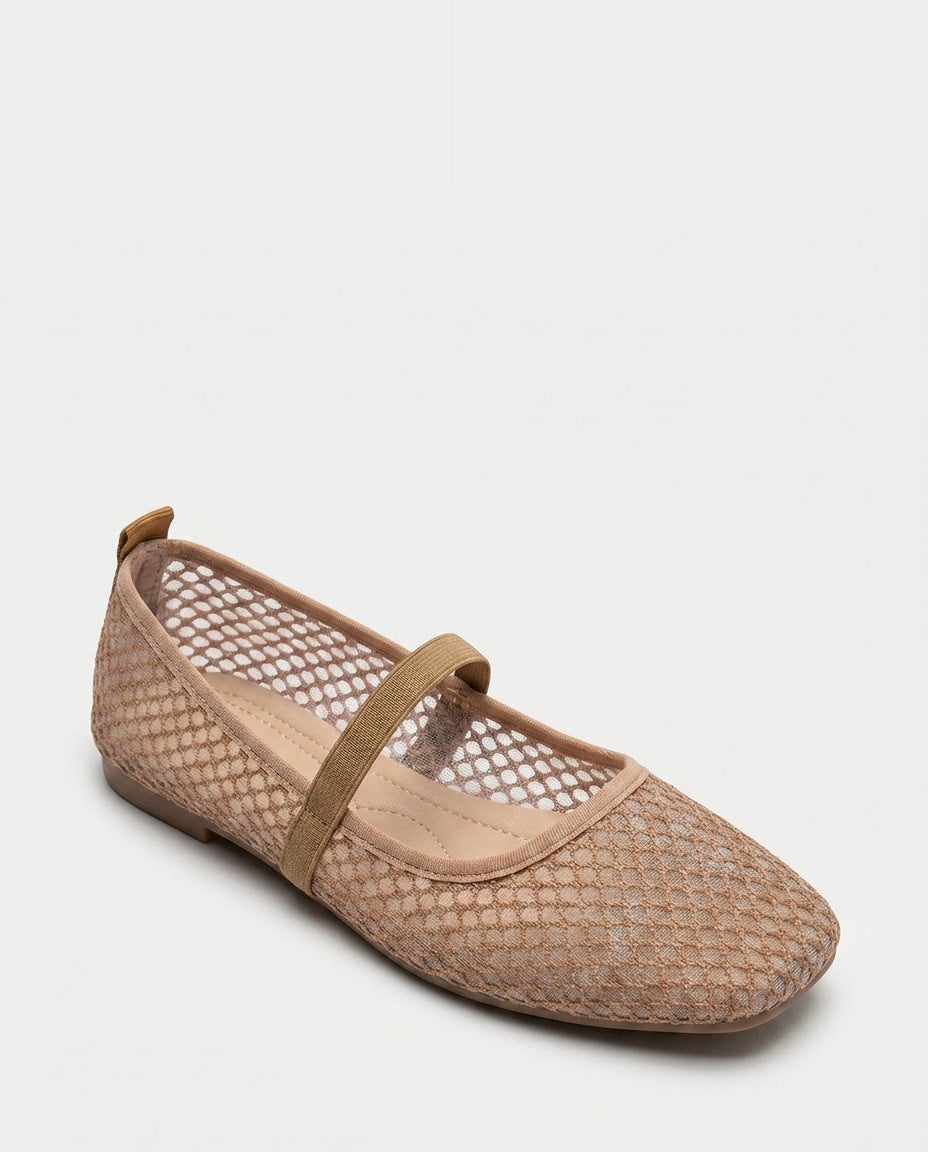 Open-Mesh Mary Jane Ballet Flats