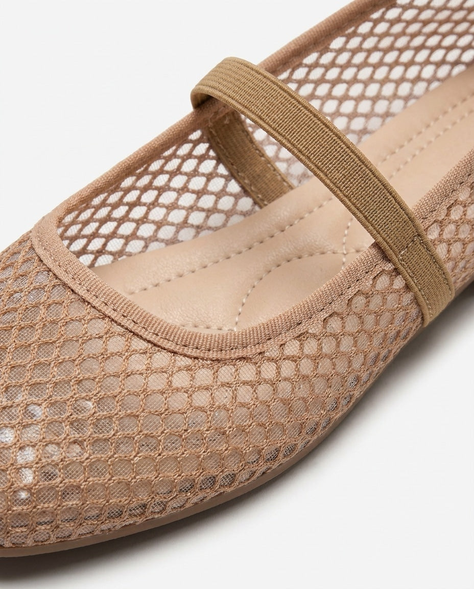 Open-Mesh Mary Jane Ballet Flats