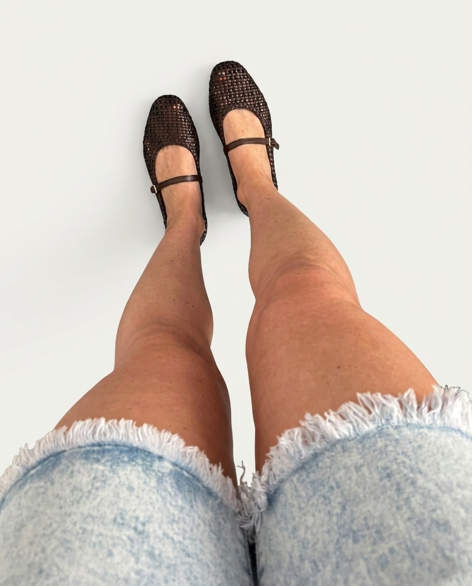 Woven Basketweave Buckle Strap Mary Jane Flats