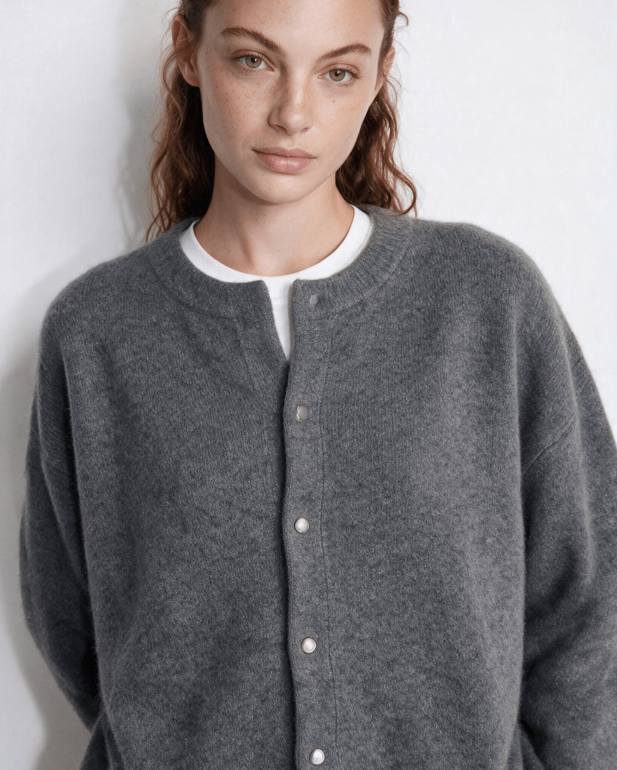 Brushed Collarless Button-Front Cardigan