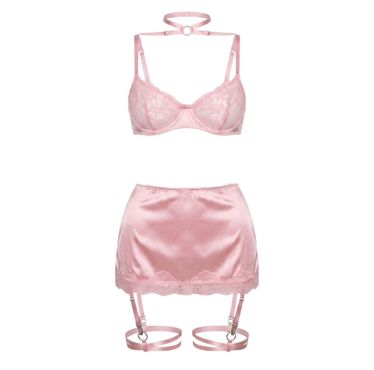Lace and Satin Choker Garter Set