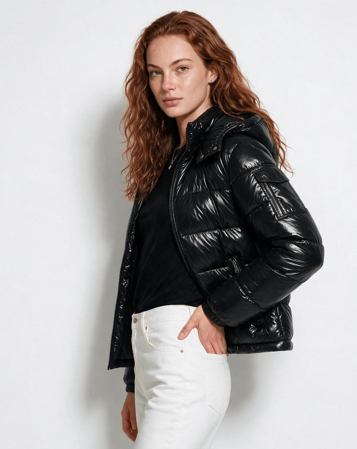 Hooded High-Shine Puffer Jacket