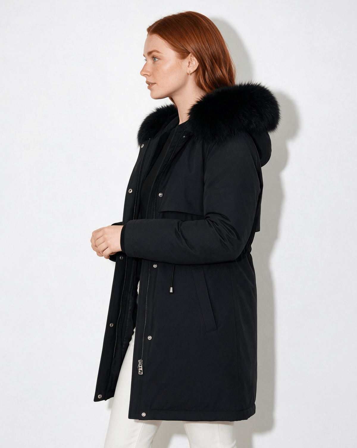 Faux Fur Hood Drawstring Parka Coat