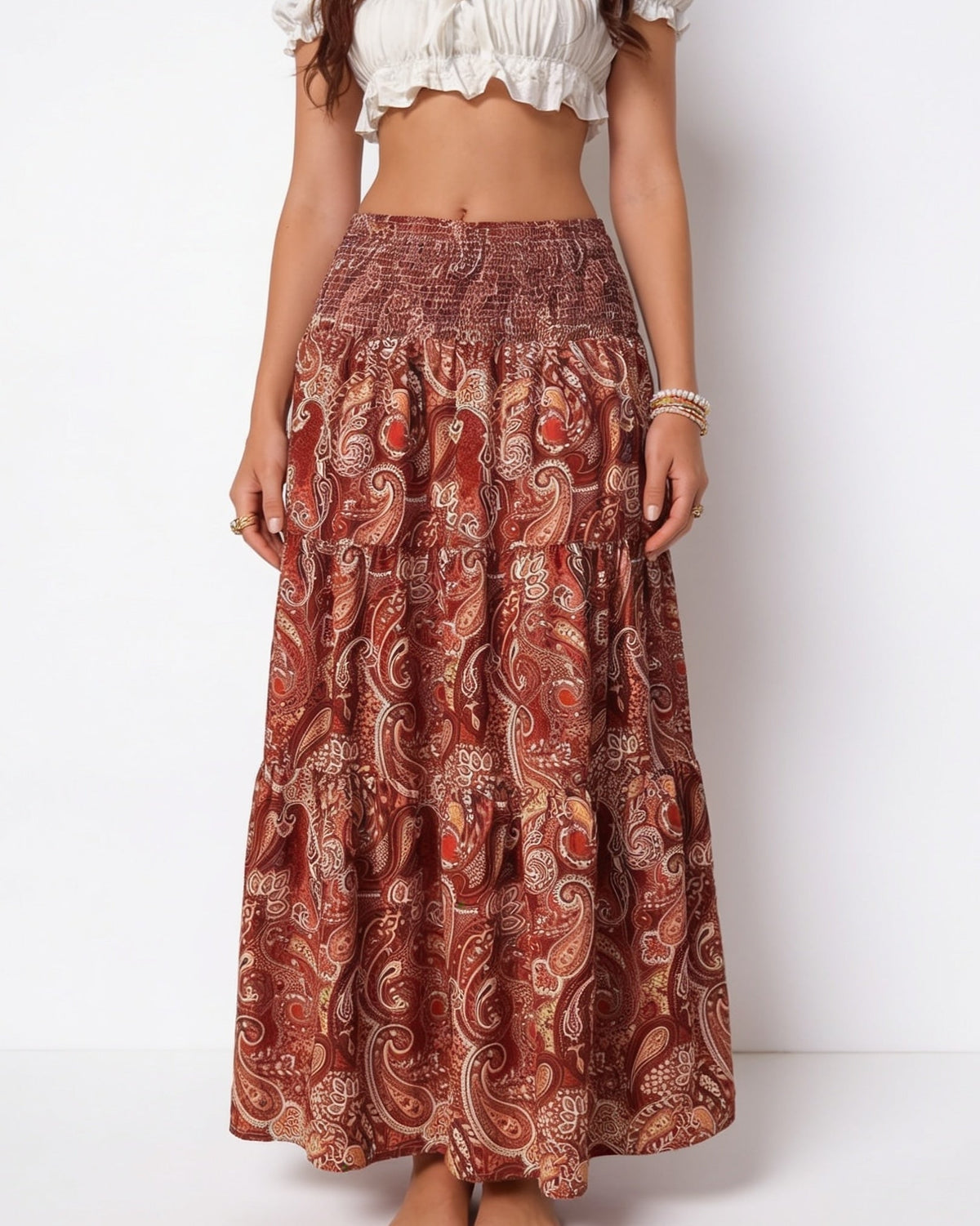 Boho Paisley Tiered Maxi Skirt
