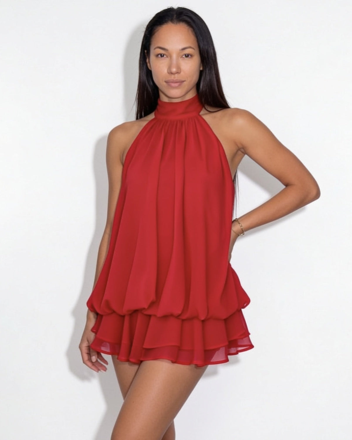 Chiffon Halter Mini Dress