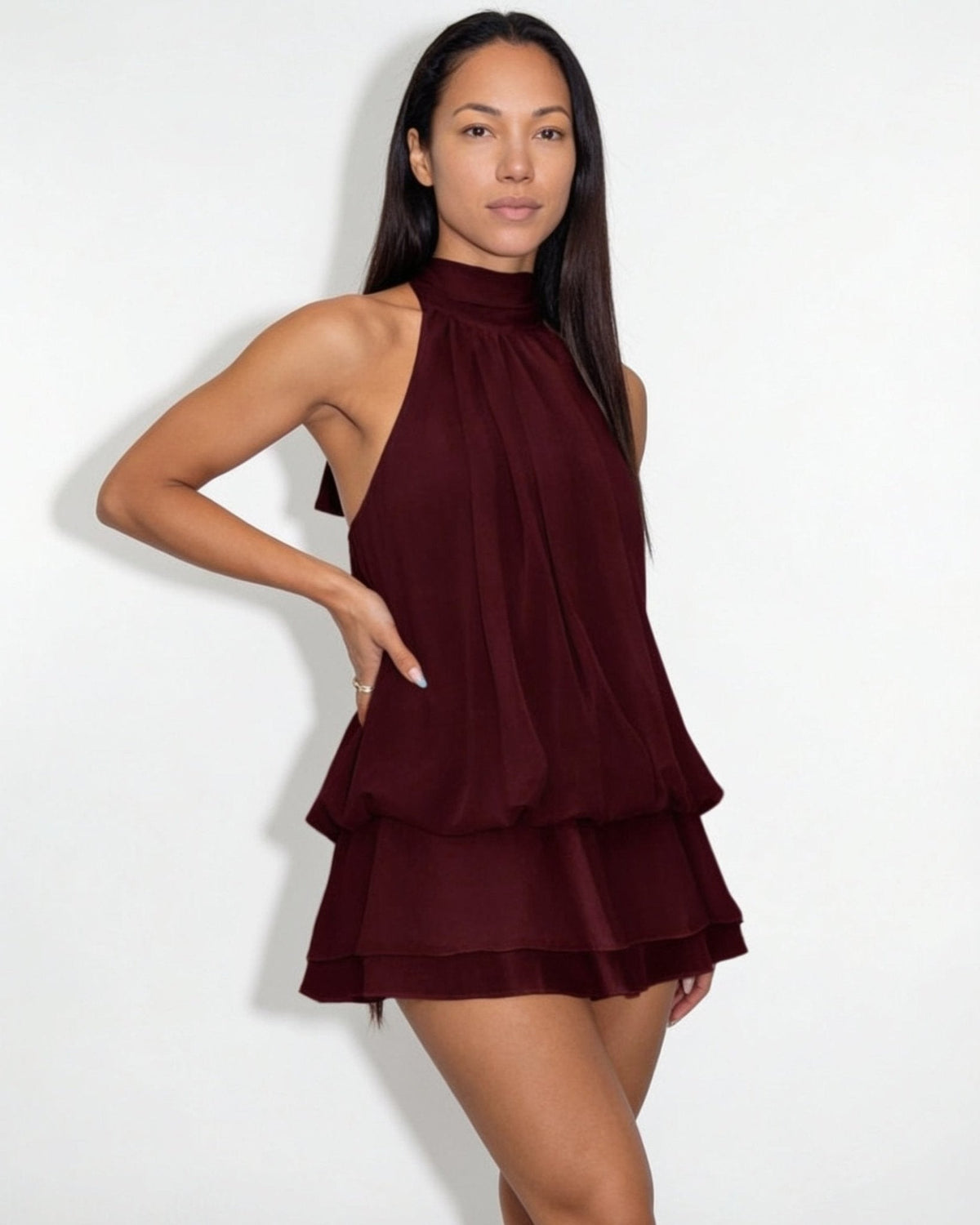 Chiffon Halter Mini Dress