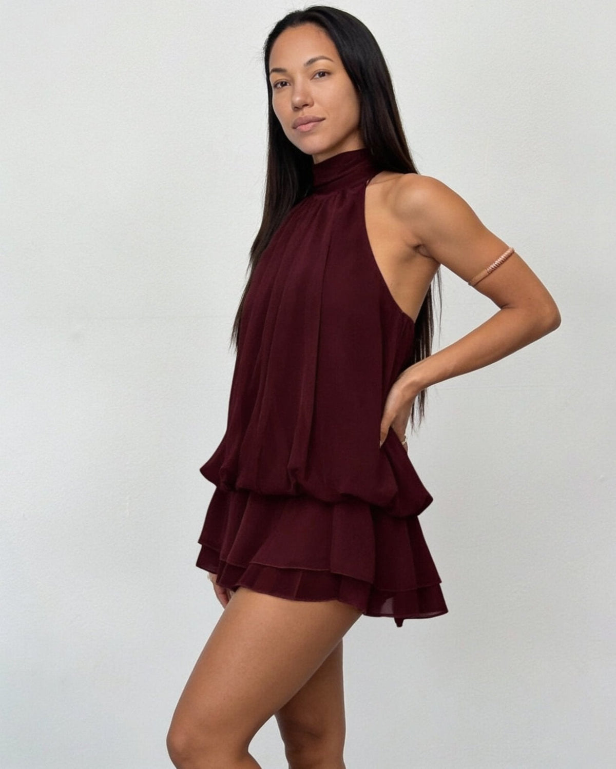 Chiffon Halter Mini Dress
