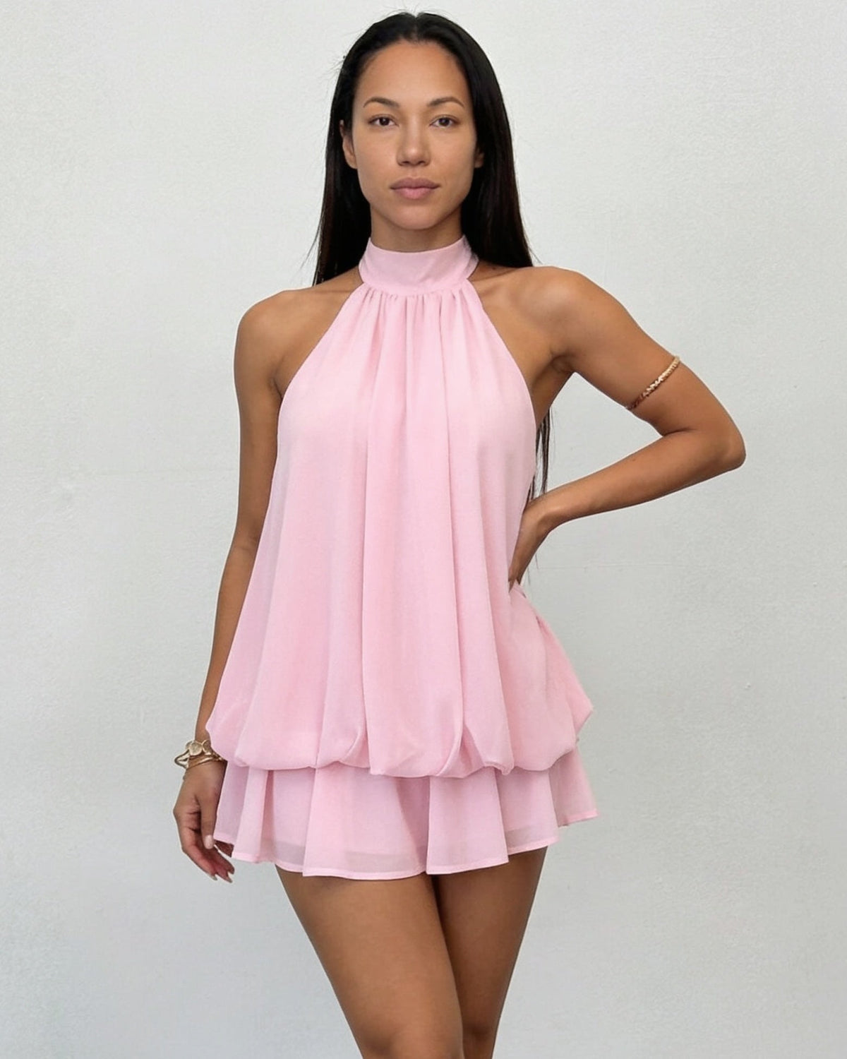 Chiffon Halter Mini Dress
