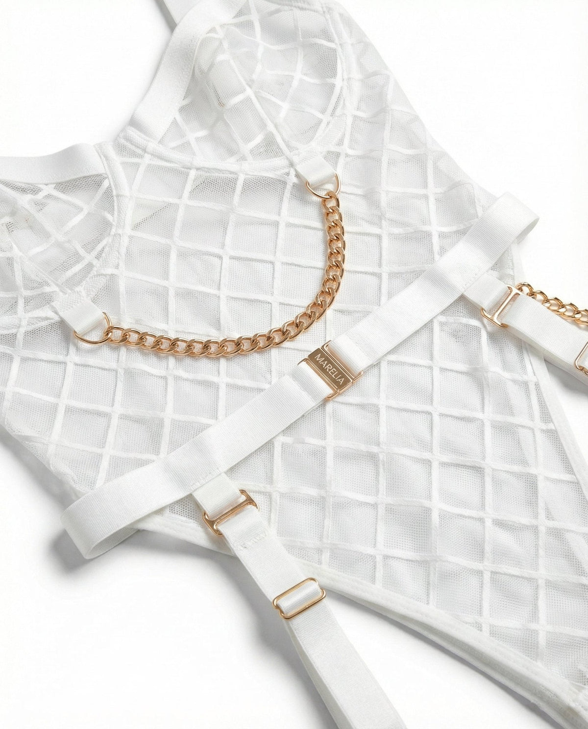 Diamond Mesh Underwire Bodysuit With Garter Straps