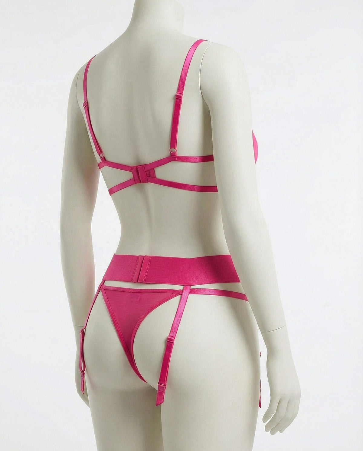 Embroidered Mesh Lingerie Set With Garter Belt