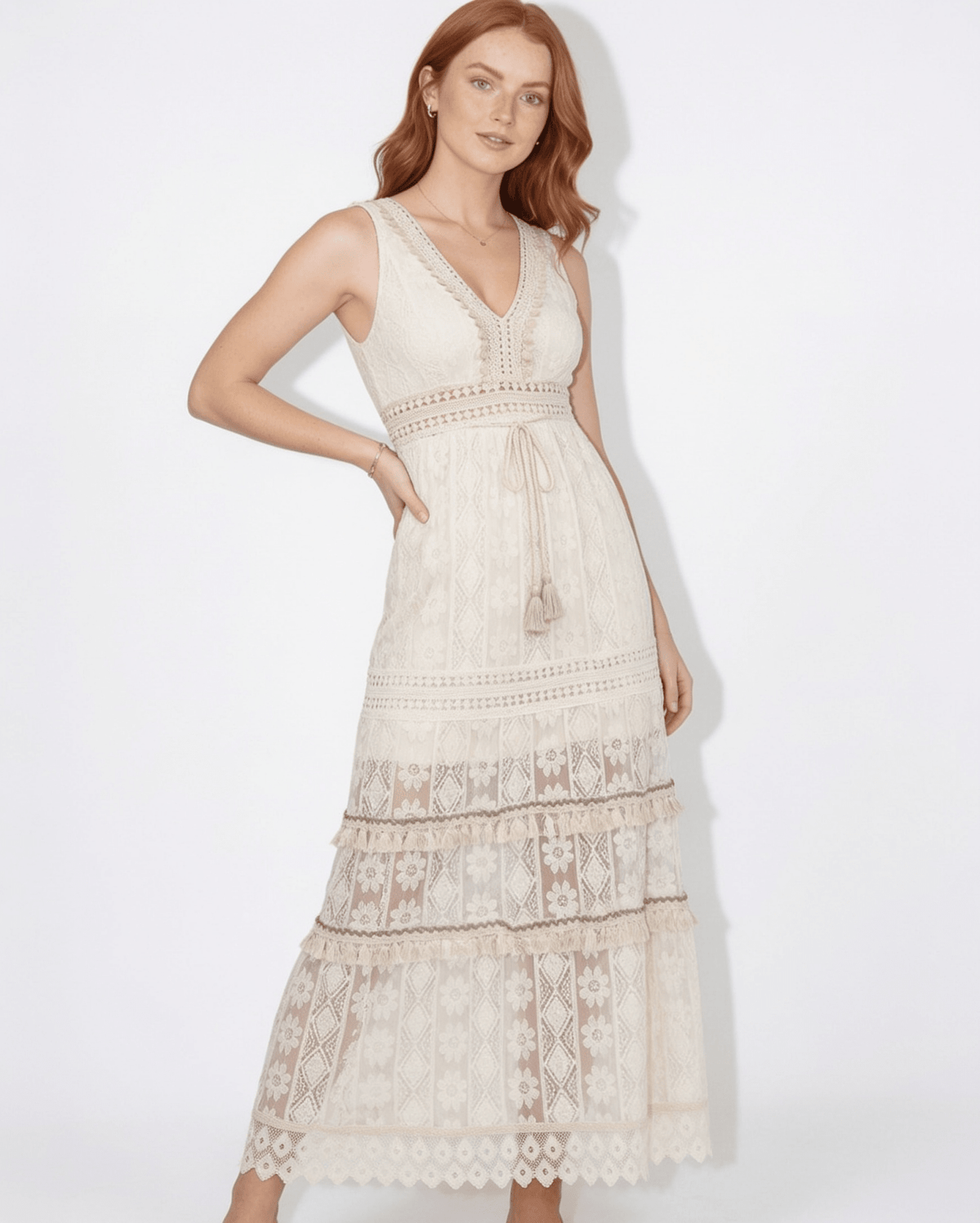 Embroidered Tiered Maxi Dress