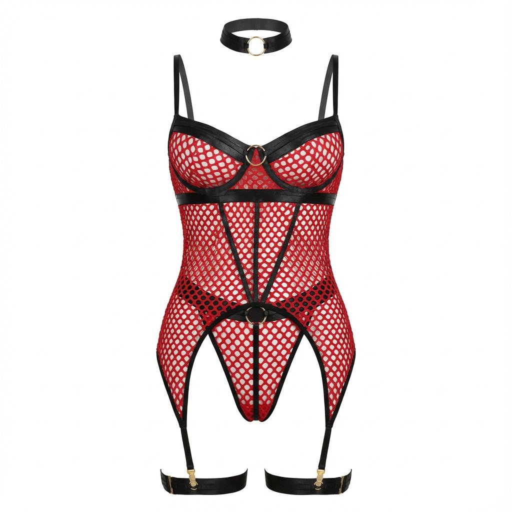 Fishnet Bodysuit With Garter Straps