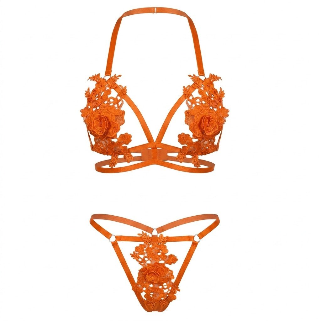 Floral Applique Lace Lingerie Set
