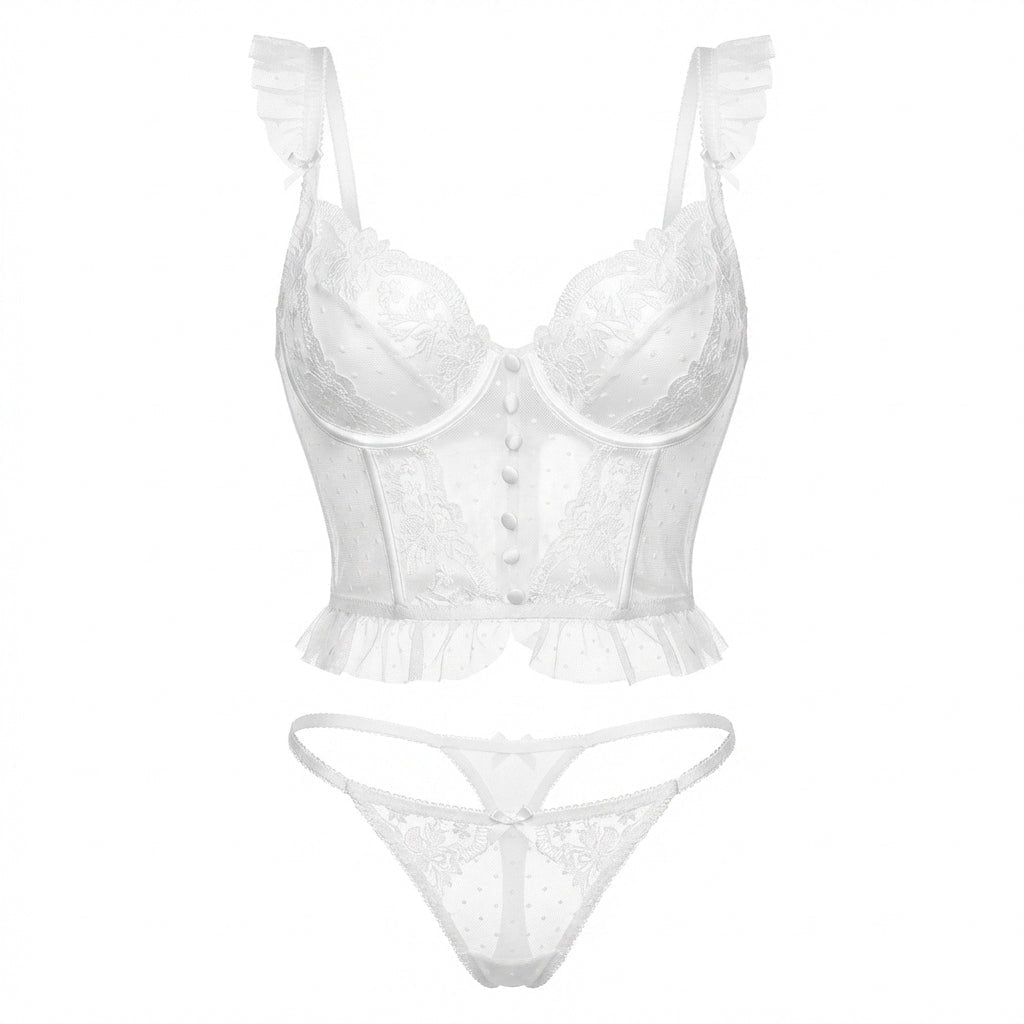 Floral Embroidered Lace Corset Lingerie Set