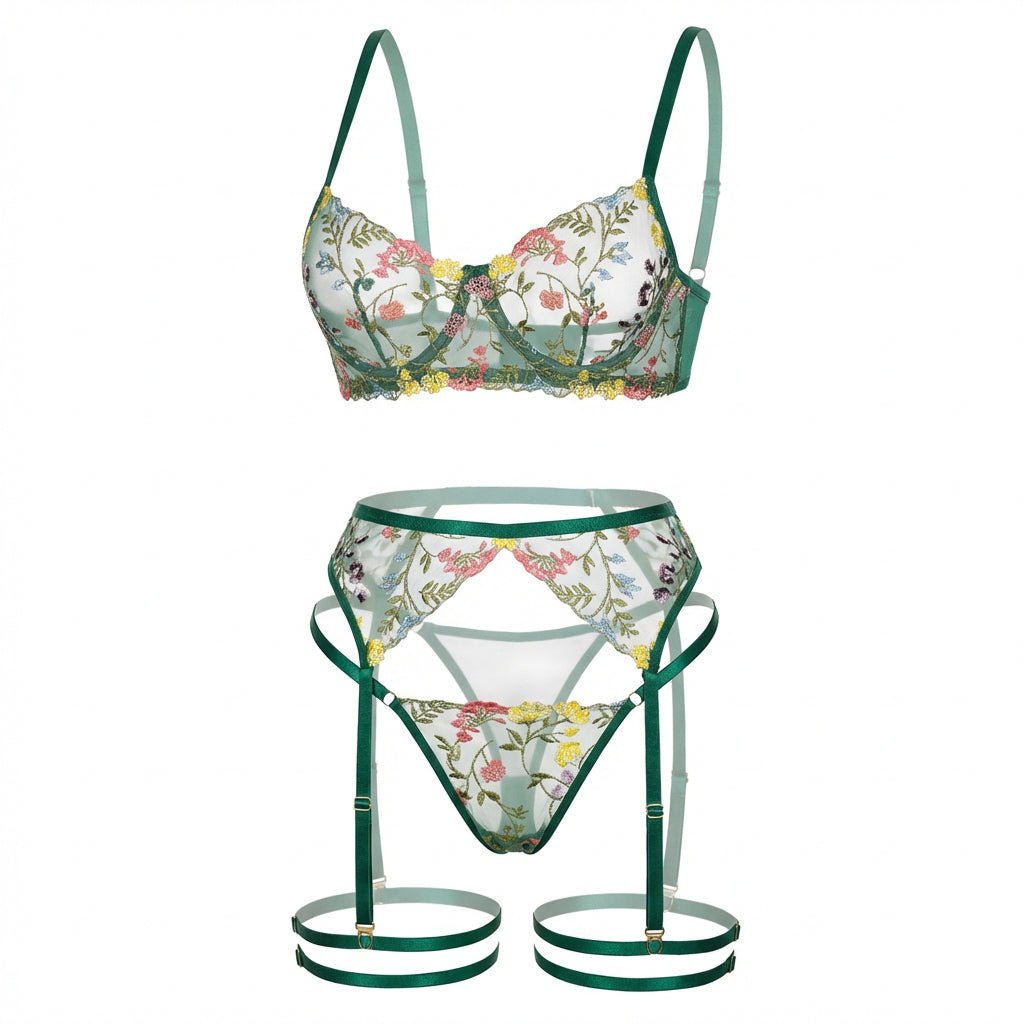 Floral Embroidered Lingerie Set