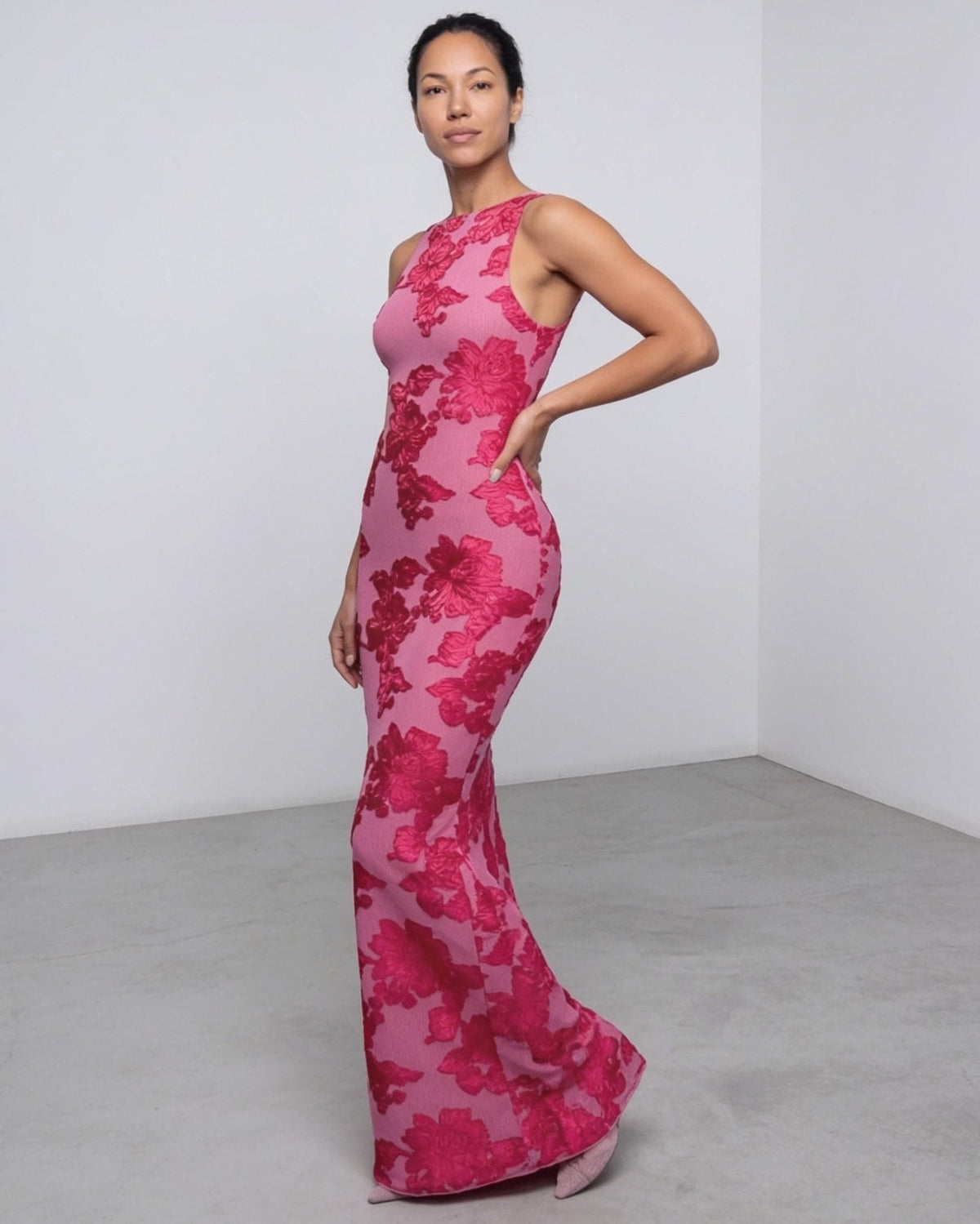 Floral High-Neck Maxi Dress