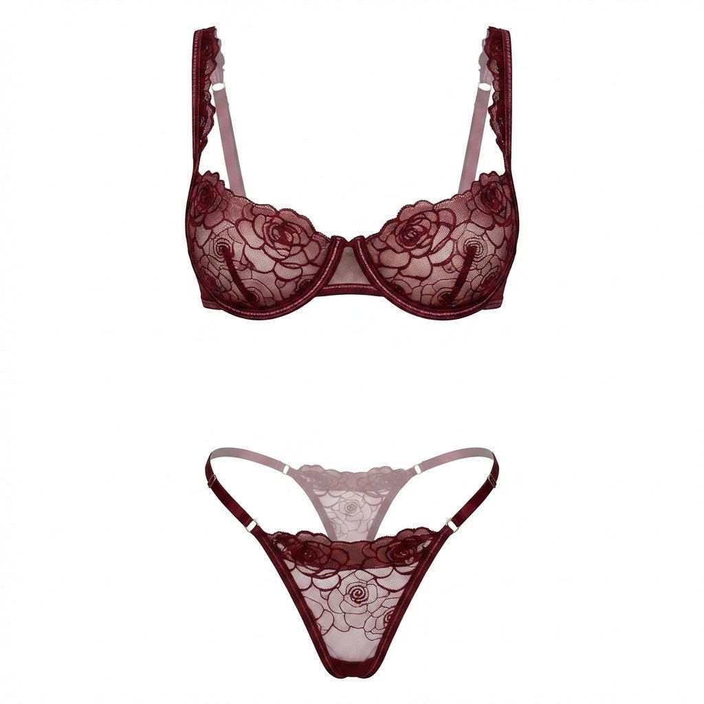 Floral Lace Balconette Bra and Thong Set