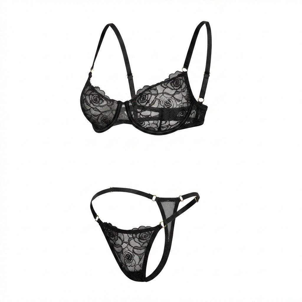 Floral Lace Balconette Bra and Thong Set
