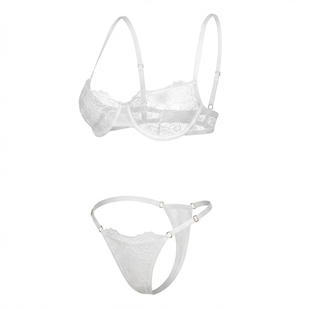 Floral Lace Balconette Bra and Thong Set