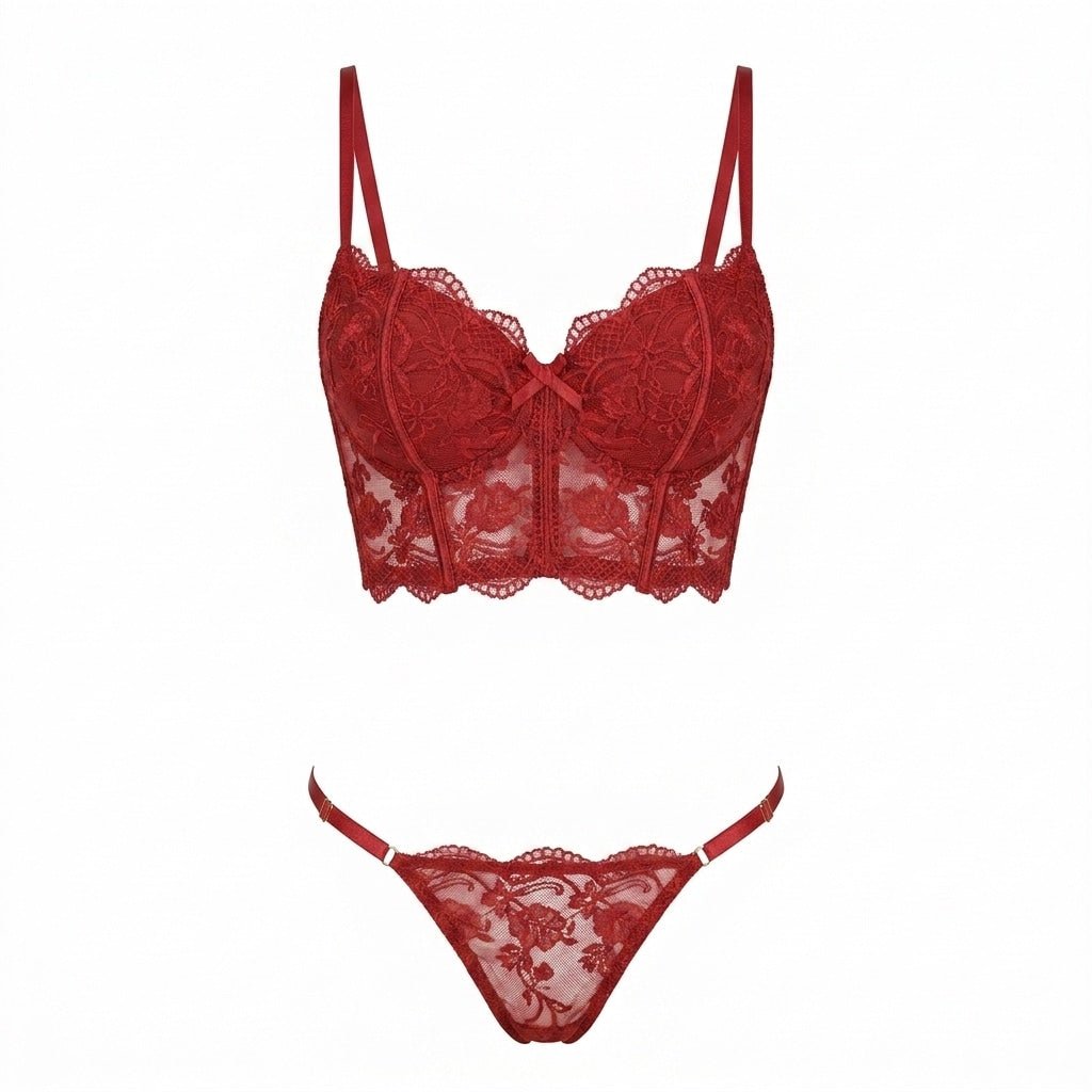 Floral Lace Bralette And Thong Set