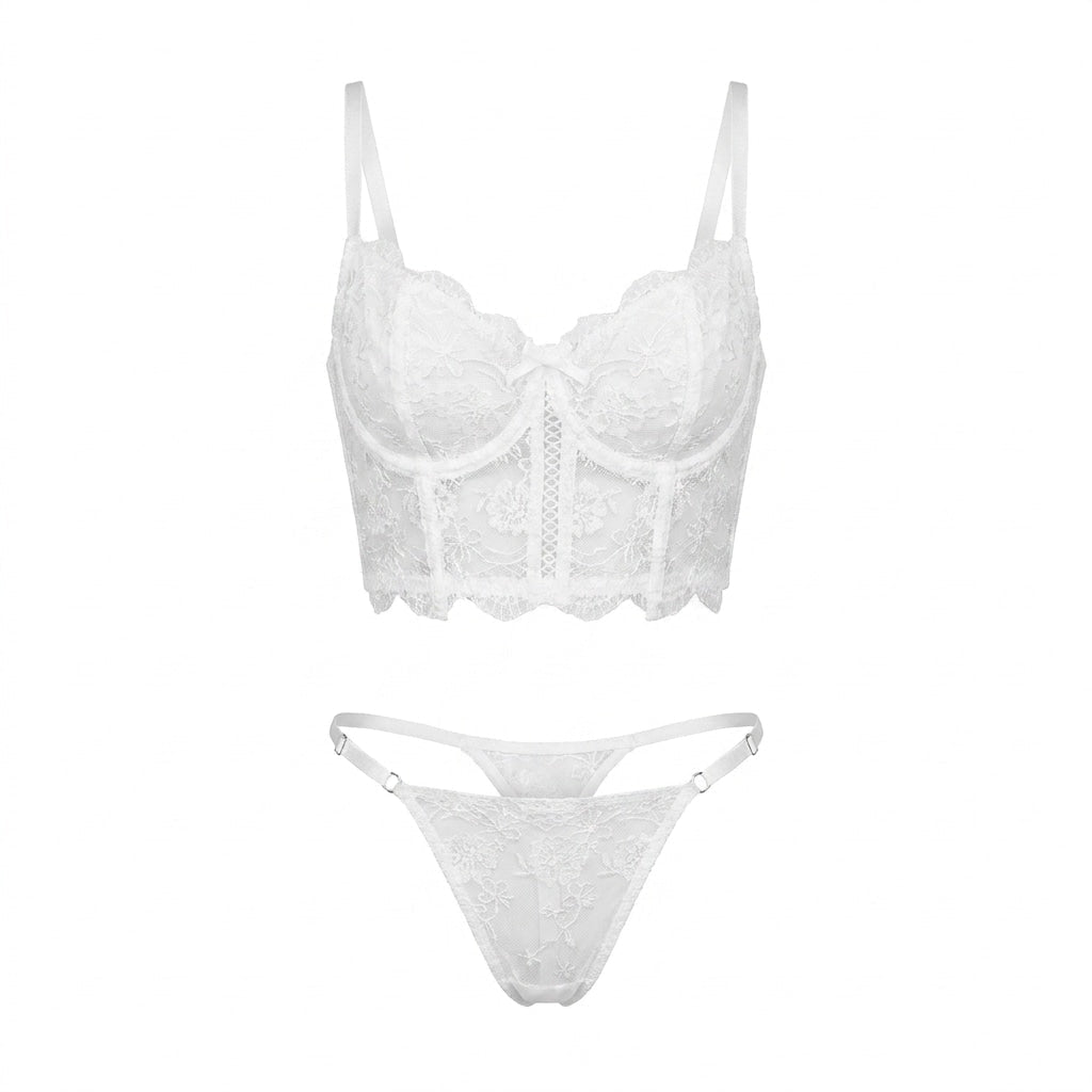 Floral Lace Bralette And Thong Set
