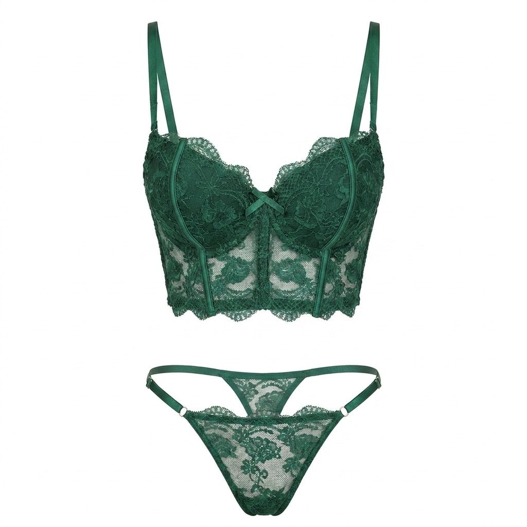Floral Lace Bralette And Thong Set