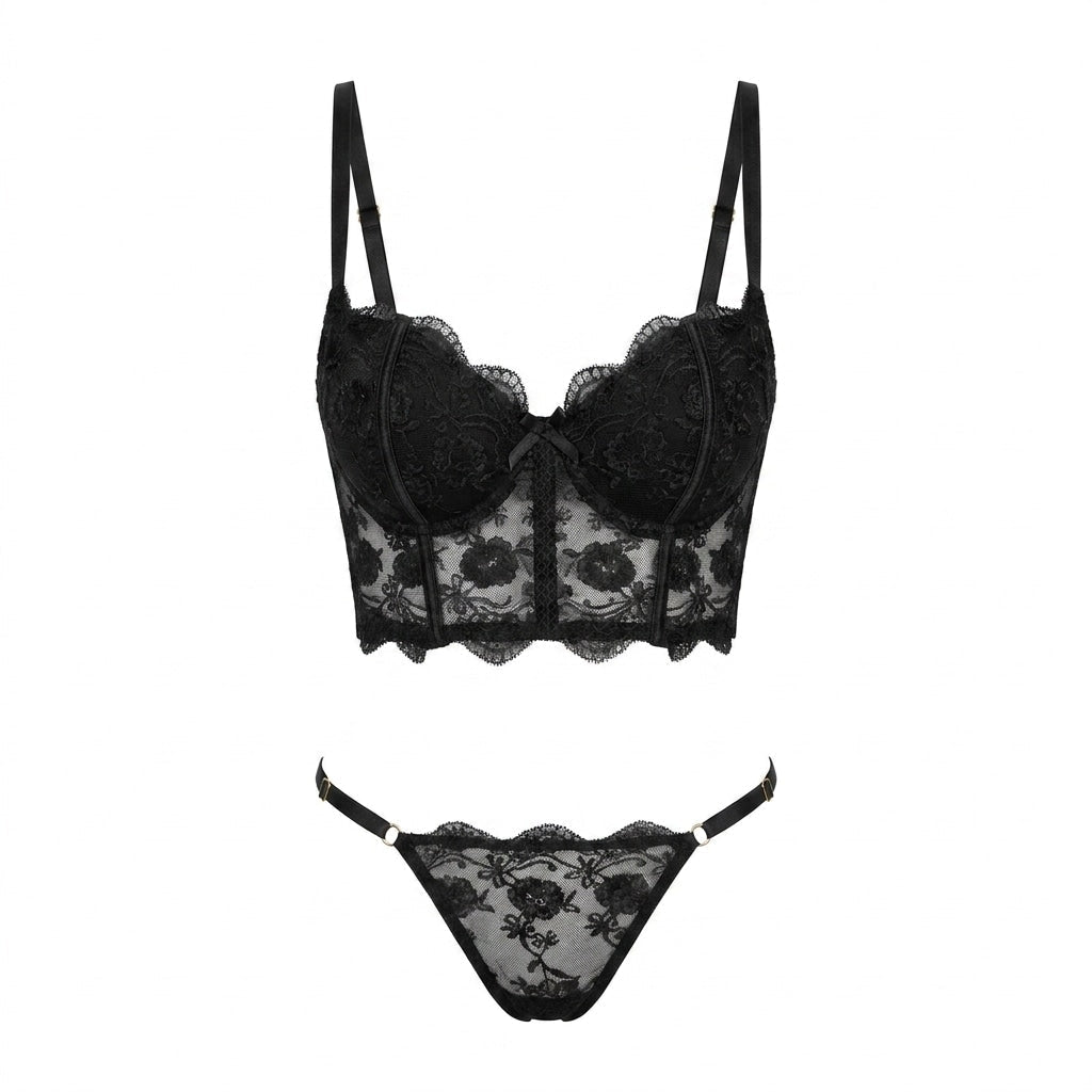 Floral Lace Bralette And Thong Set