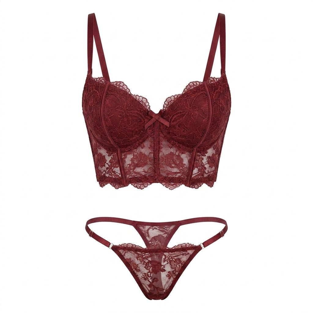 Floral Lace Bralette And Thong Set