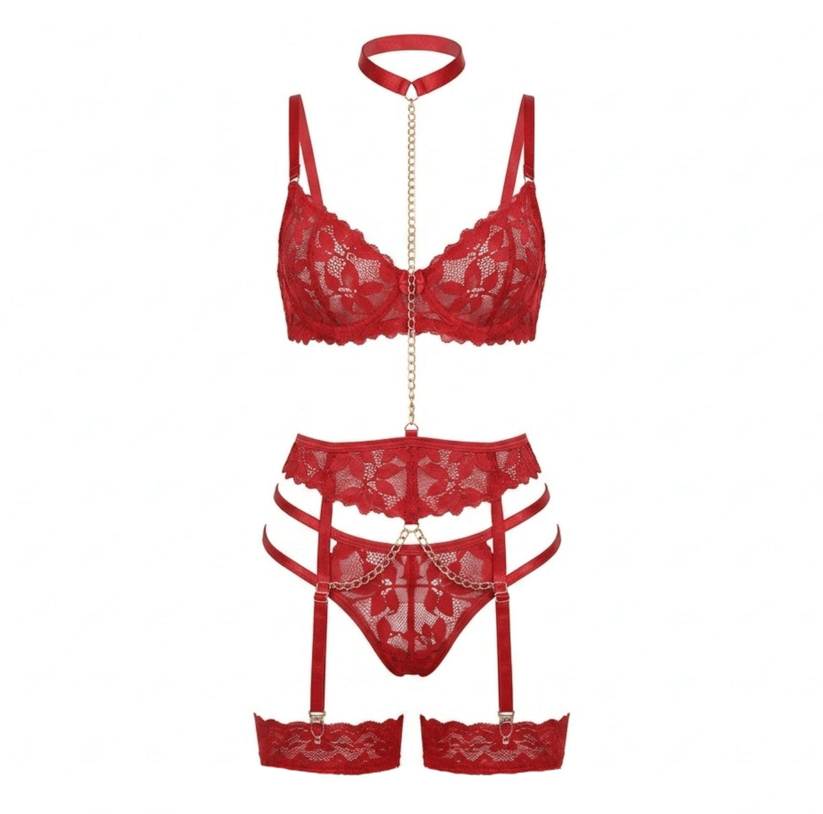 Floral Lace Bridal Lingerie Set With Chain Detail