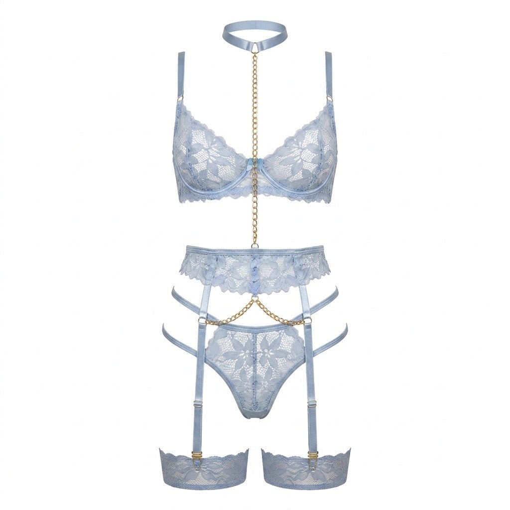 Floral Lace Bridal Lingerie Set With Chain Detail
