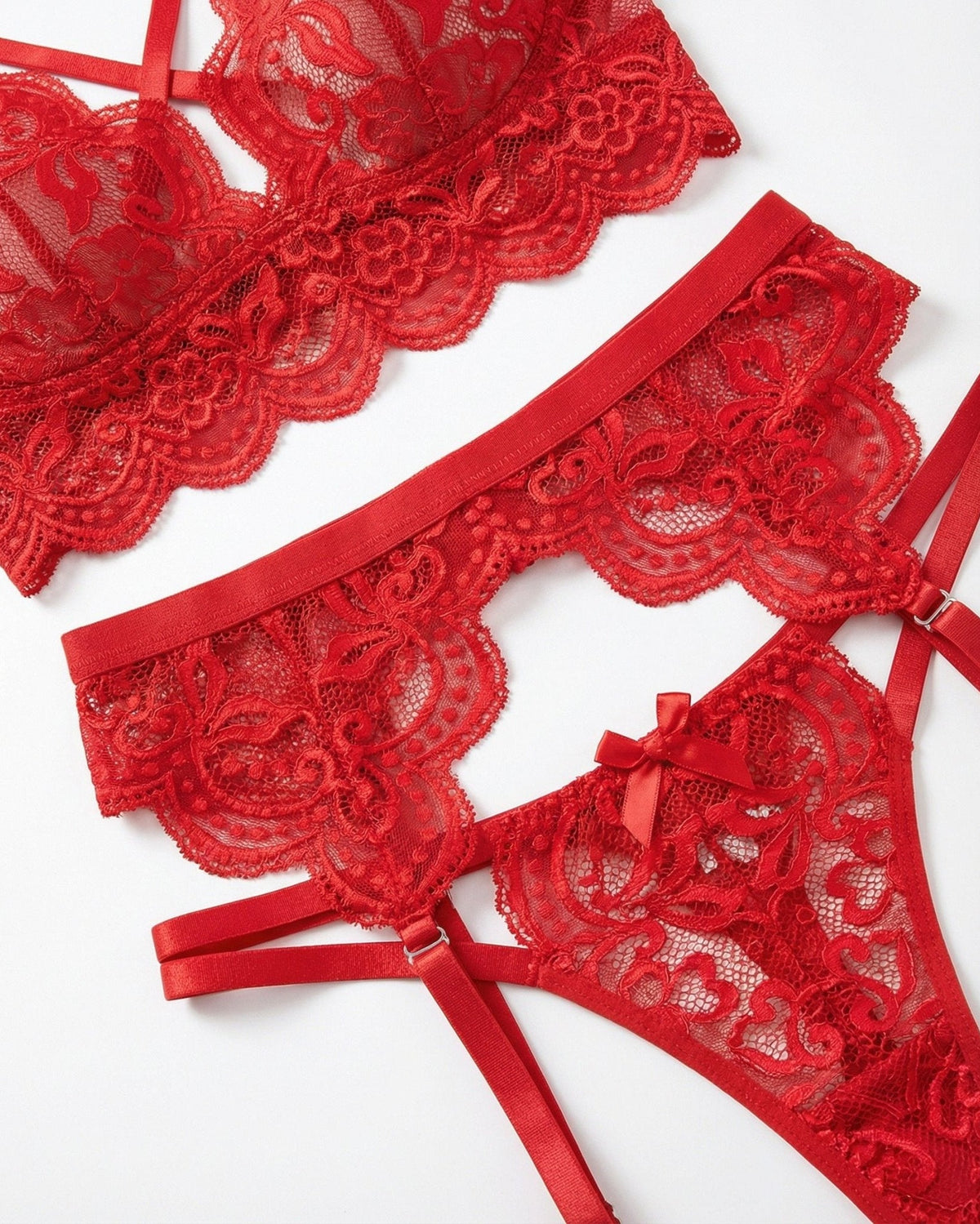 Floral Lace Four Piece Lingerie Set