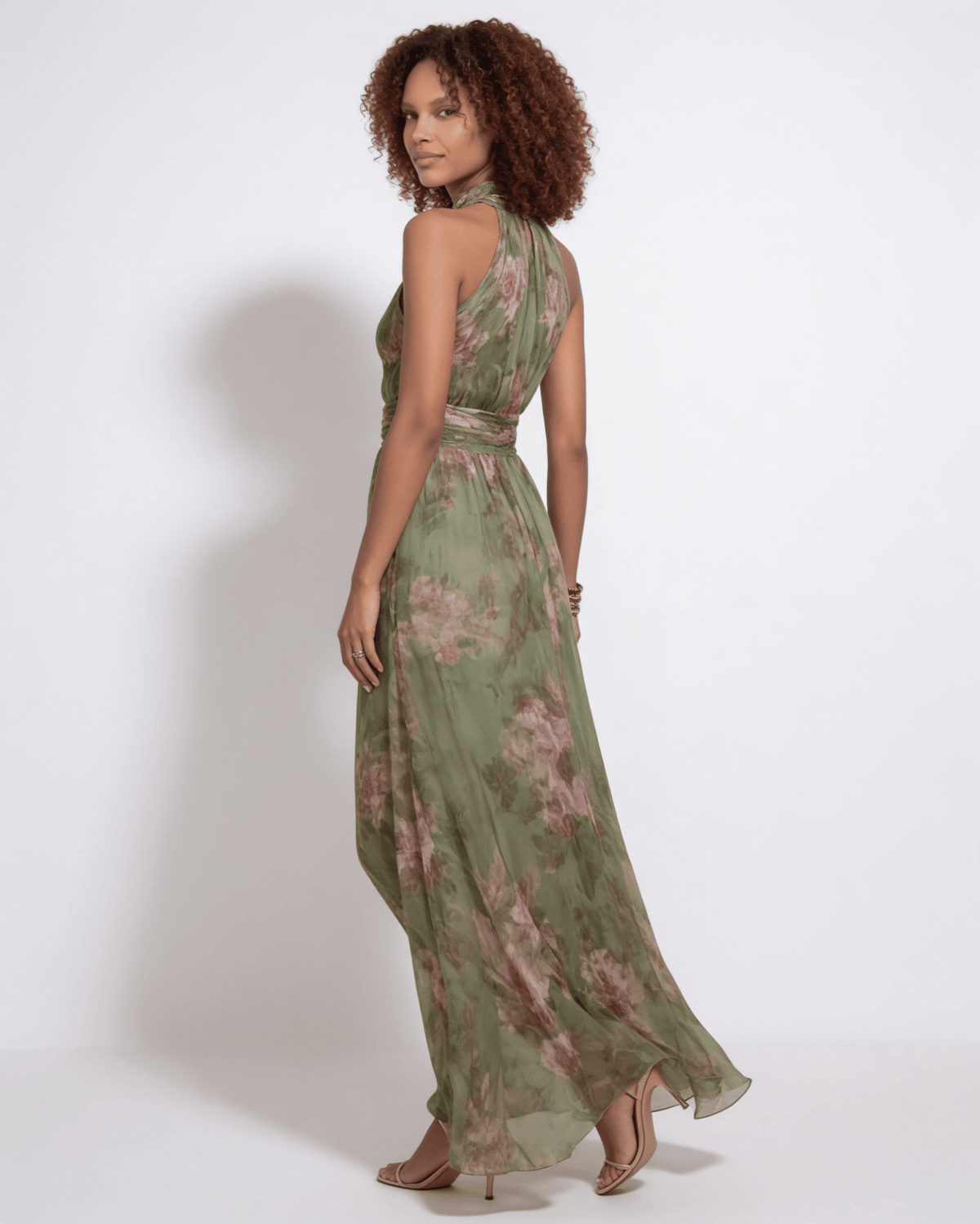 Floral Ruched Halter Maxi Dress