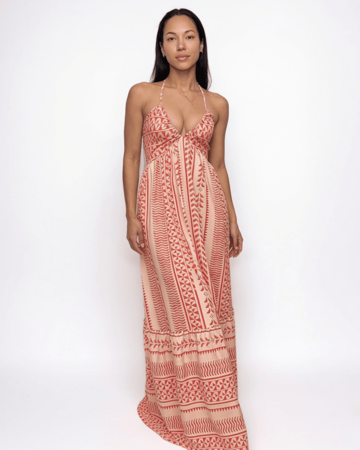 Halter Border Print Maxi Dress