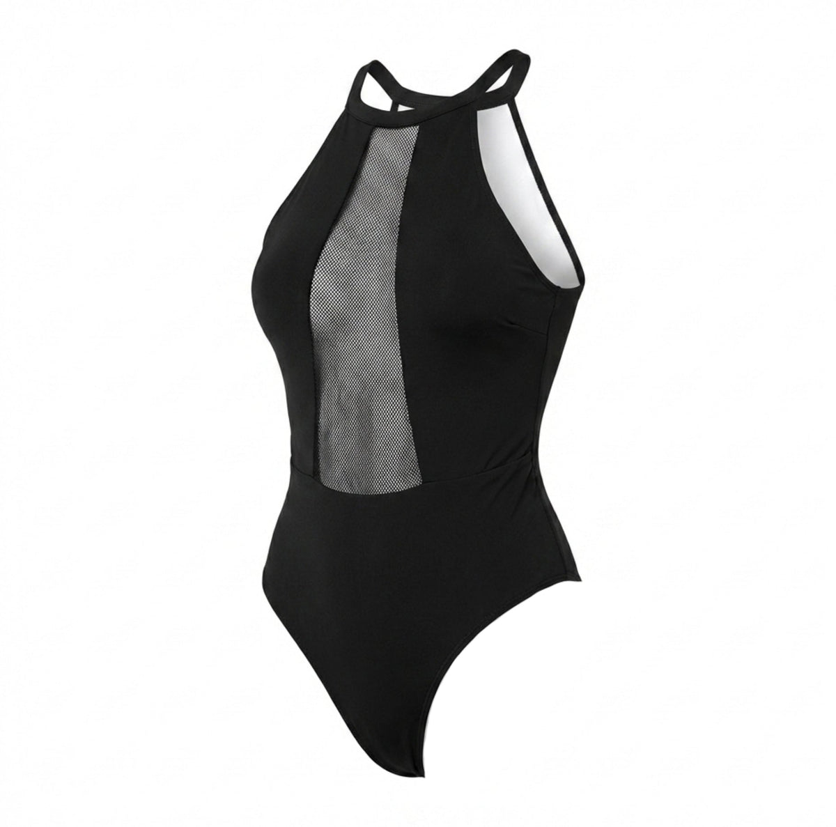 Halter Neck Mesh Panel Bodysuit
